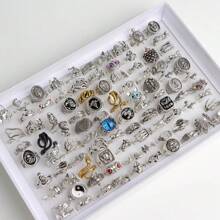 10pcs/Pack Vintage Gothic Punk Style Rings, Skull Animal Eye Open Ring, Unisex, Versatile, Suitable For Parties & Jewelry Gifts