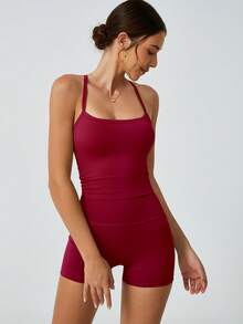 NcmRyu 女士露背吊带短袖短裤圣诞运动套装