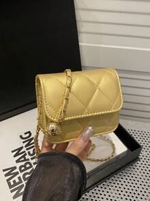 简约百搭，高品质水钻刺绣珍珠链条迷你斜挎包，适合春夏穿着 - 金色 - 查看 2