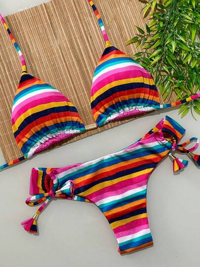 Biquini Cortininha Sem Babado com calcinha Fio Duplo Estampados