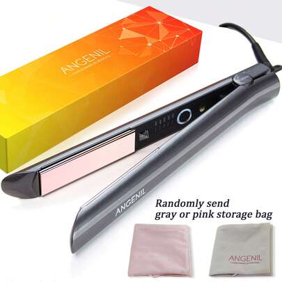  ANGENIL Professional Titanium Flat Iron, 2-In-1 Straightener And Curler, Suitable For All Hair Types, Fast Heating, 1 Inch Dual Voltage Travel Flat Iron With 360° Swivel Cord