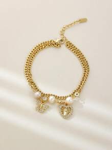 1 Peça Estilo Europeu & Americano Simples Dourado Sagrado Clássico Cruz Virgem Maria Cubic Zircônia Colorido Cristal Forma de Borboleta Tag Pulseira, Presente Ideal para Amantes, Amigos e Parentes, Uso Diário e Festivo Oração Dia dos Namorados