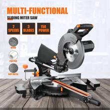 DOVAMAN 10-Inch Single Bevel Sliding Miter Saw, W/3 Blades, 4500/3200RPM, Cut For Wood, PVC And Soft Metal