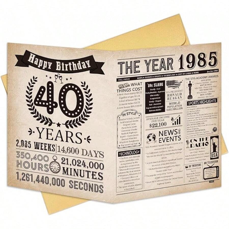 40th Birthday Card For Men Women, Vintage 40th Birthday Gifts For Him Her, Jumbo 40 Years Old Birthday Card For Husband Wife, Funny 40th Party Birthday Decorations, Classic Back In 1985 Bday Card - 回到1985年 - 查看 1