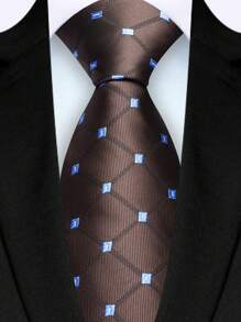 1pc Men's 3.15 Inches Brown Plaid Necktie, High Quality Fashion Tie For Wedding, Party, Business Men Necktie