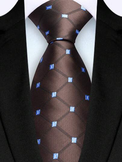 1 st herrslips 7,5 cm brun rutig, högkvalitativ modeslips för bröllop, fest, affärsmäns slips