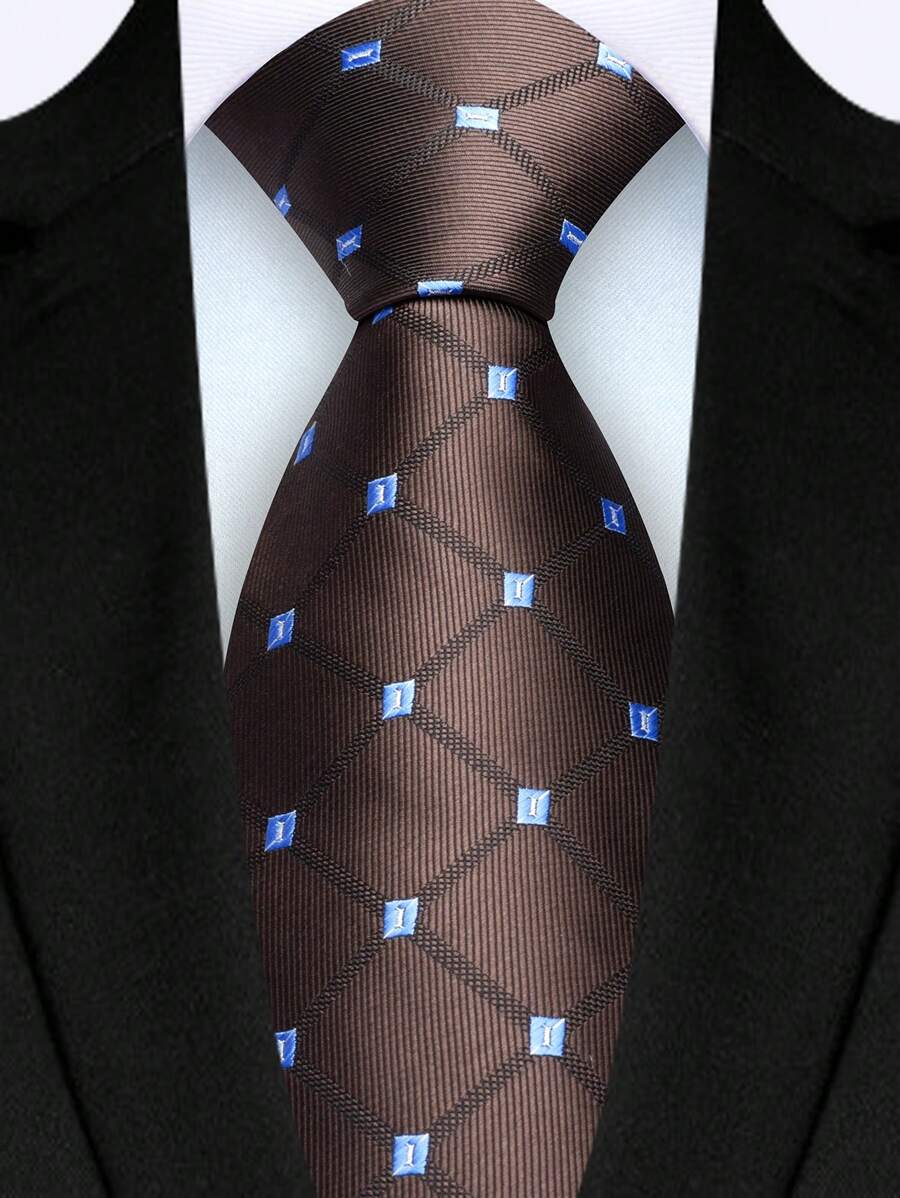 1pc Men's 3.15 Inches Brown Plaid Necktie, High Quality Fashion Tie For Wedding, Party, Business Men Necktie