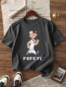 Popeye 1 件男童休闲印花圆领短袖 T 恤，夏季学生青年服装 - 一件迷人的 T 恤，为每个孩子带来欢乐和幸福！