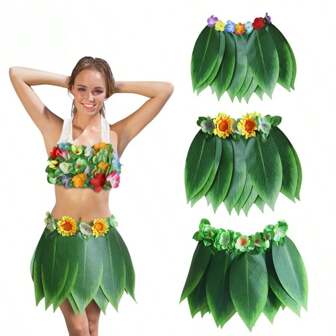 1pc Hawaiian Grass Skirt, Dance Skirt - Artificial Leaf Grass Skirt, Leaves Skirt - Beach Festival Party Decoration Skirt, Performance Leaf Skirt
