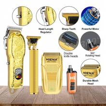 HIENA 4-In-1 Professional Hair Clippers & Beard Grooming Kit, Cordless Electric Hair Trimmer For Men, USB Charging & Digital Display, Hair Tools For Men, Portable Electric Shavers, Household Barber Supplies, Christmas Dad Gifts, Men's Gifts - 金色 - 查看 9