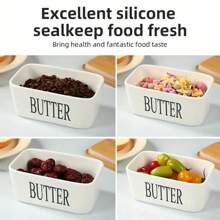 Nordic Minimalist Style Ceramic Butter Dish With Bamboo Lid And Knife - 600ml Airtight Refrigerated Storage Container, Easy To Clean, Perfect For Cheese And Spread Storage, Kitchen Accessory, Butter Storage|Minimalist Kitchenware|Airtight Container