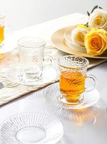 1 Set, Middle Eastern Retro Glass Tea Cup & Saucer Combination, Turkish Tea Cup With Saucer Set, Includes 6 Cups And 6 Saucers, Suitable For 6 People, Slim Waist Design With Thickened Bottom To Prevent Tea From Getting Cold