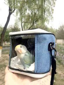 1 件便携式宠物笼，透气斜跨仓鼠/鹦鹉笼，爬虫网状旅行笼，透明散热垫，可拆卸，适合所有季节 - 藍色 - 查看 5