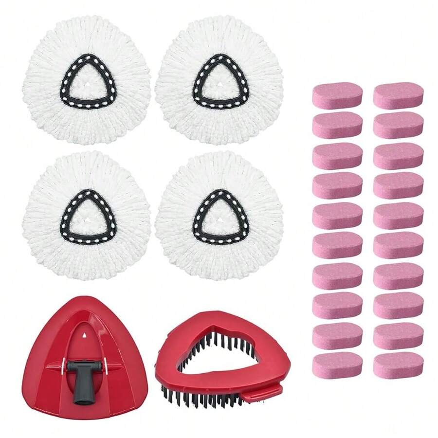 4Pcs Mop Heads Replacements For O-Cedar,1 Scrub Brush 1 Mop Base And 20Pcs Floor Cleaner Combo Set Compatible With Ocedar