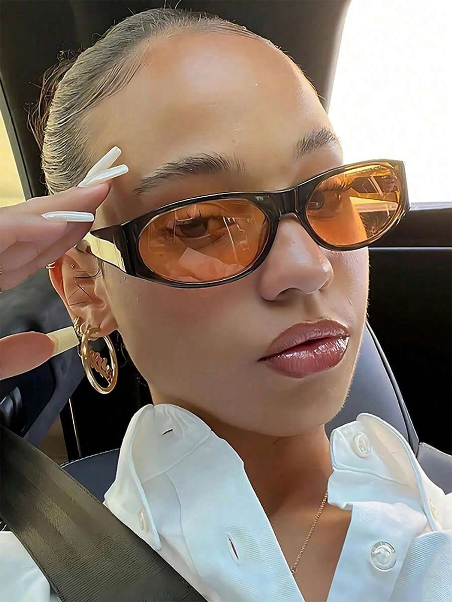 1 件椭圆形框架女士时尚眼镜女士海滩配饰眼镜太阳镜基本款夏季女士服装商务休闲礼物适合夏季海滩度假、户外、旅行、露营学院风适合返校季环绕式 - 橘色 - 查看 1