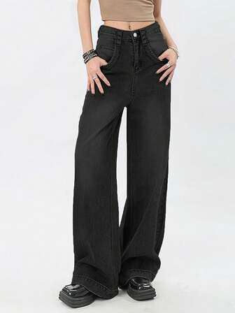 女式复古宽松直筒男友风牛仔裤