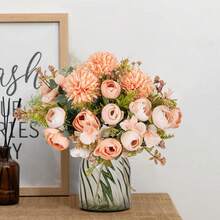 1PC 人造花丝绸茶玫瑰花束菊花塑料植物新娘花束情人节假植物婚礼装饰 DIY 花环材料，新娘手捧花装饰配件，婚车装饰，门楣拱门装饰，家居，餐厅，卧室，花瓶装饰，生日派对装饰材料新年礼物 - 香檳色 - 查看 3
