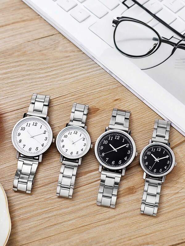 1pc Round Quartz Watch, Fashionable Dial, Silver Zinc Alloy Band, Suitable For Daily Decor, Can Be As Student Back To School Gift