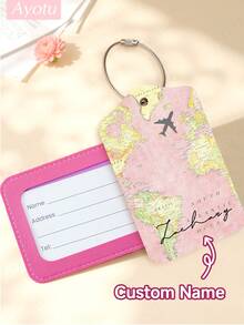 Ayotu Customized Airplane Map Pattern Luggage Tag (Can Be Customized With Name And Text), Travel Cruise Luggage Label, Backpack, Handbag And Schoolbag Label, Personalized Card Holder, Business ID Travel Tag, Essential For Group Travel, Activities And Company Trips, Creative Valentine's Day, Birthday And Holiday Gift - Multicolor - View 5