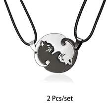 2 szt./zestaw Czarno-biały wisiorek z kotem ze stali nierdzewnej Kotek w uścisku Naszyjnik dla pary Biżuteria prezent dla chłopca i dziewczynki Łańcuszek z wisiorkiem Prezent urodzinowy Naszyjnik dla najlepszych przyjaciół Naszyjnik Wisiorek Prezenty na Dzień Ojca i Dzień Matki - one-size - Zobacz 12