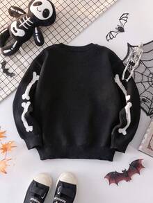 Boys' Halloween Skeleton Knitted Pullover Sweater, Suitable For Holiday, Spring, Autumn And Winter Seasons - Black - View 3