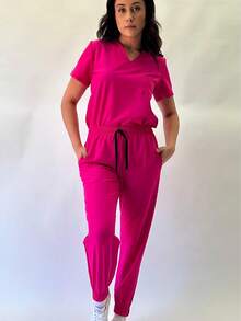 Uniformes Quirurgicos Filipina Cuello V Jogger Scrub Pijama  Liso    Casual    Suave    Quirurgicos - Rosa Fucsia - Ver 3
