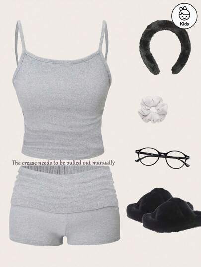 Tween-Mädchen Zweiteiliger Pyjama, einfarbige, coole und schlichte graue Weste und lässige Shorts, perfekt für den Alltag zu Hause. Dies ist das perfekte Geschenk für Familie und Freunde
