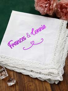 LICVIC Custom Embroidered Name White Lace Handkerchief, Elegant Wedding Bridal Handkerchiefs, Personalized Keepsake For Bride & Bridesmaid, Romantic Anniversary Gift, Customized Birthday Present, Customizable Christmas Gift For Wedding Party & Family - Style a - View 5