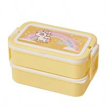 Tupperware Doble Capa Creativa con Cubiertos, Estilo Cartoon, Rectangular, Fácil de Llevar, para Almuerzo, Gran Capacidad - Amarillo - Ver 2