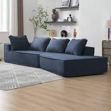 Modern Sectional Sofa Couch, Cloud Curved Foam Sofa With Chaise Lounge, Right-Facing Deep Seat Sofa With 4 Pillows, Corner Recliner Couch Floor Sofa For Living Room Apartment - 藍色 - 查看 1
