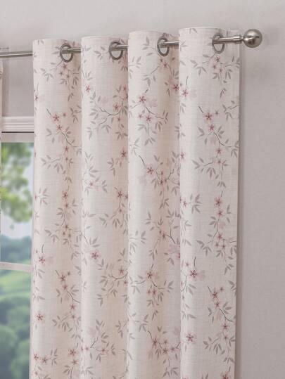 1pc Polyester Linen Flower Printed Grommet Top Curtains, Light Filtering Cozy Beautiful And The Material Is Very High Quality Drapes Retro Pastoral Style Curtains Home Decoration,For Living Room,Bedroom