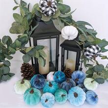 16pcs Set Of Faux Assorted Velvet Pumpkin Decorations Teal Blue Green Grey Ivory Fabric Pumpkin Foam Pumpkins For Farmhouse Fall Wedding Thanksgiving Halloween Table Centerpieces Mantel Kitchen Decor Home Decor Halloween Decor Fall Decor Room Decor