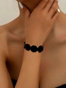 1pc Middle Eastern Fashion Geometric Circle Metal Style Black Elastic String Bracelet/Bangle, Suitable For Women Daily Wear And Party
