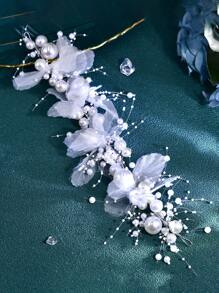 1 Pezzo Cerchietto da sposa con fiore in rete bianca, perline e nappe in stile coreano, accessorio per capelli da sposa per donna HP785