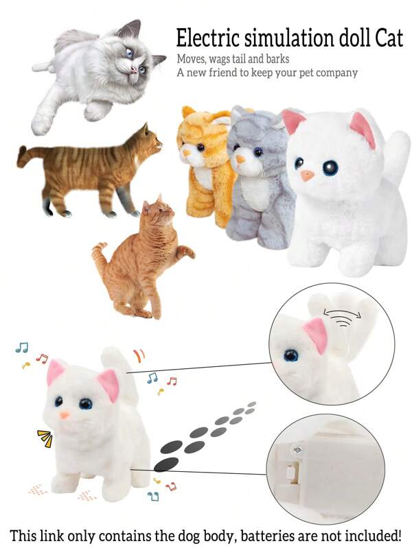 Pet Companion Battery Operated Toy Plush Pet Electronic Interactive Toy Walking Barking Wagging Tail Simulation Model Cat
