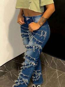 Women's Y2K High-Waisted Skinny Jeans - Washed Denim With Contrast Topstitching, Spring/Summer - Blue - View 5