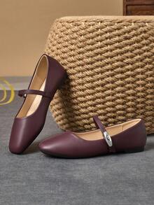 MonaNise 女士时尚舒适方头一脚蹬带扣平底户外/度假旅行秋季/派对高端休闲商务办公室海军蓝玛丽珍平底鞋