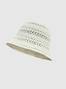 1pc Women's Summer Fashion Hollow-Out Woven Bucket Hat, Female Outdoor Narrow Brim Knit Basin Hat, Casual Versatile Sun Hat - MZ3064 - View 4