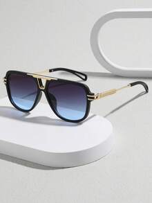 1 Pair Men's Large Frame Metal Decor Fashion Fashion Glasses, Outdoor Vacation Beach UV Protection