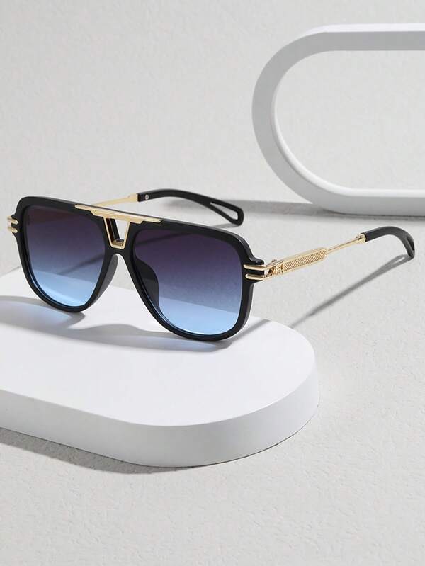 1 Pair Men's Large Frame Metal Decor Fashion Fashion Glasses, Outdoor Vacation Beach UV Protection