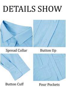 Runcati Mens Guayabera Linen Shirts Long Sleeve Button Down Casual Summer Beach Shirt Tops - Màu xanh da trời - Xem 5
