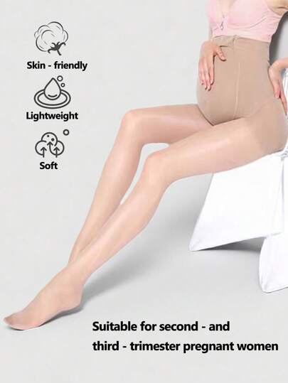 1pc Skin-Friendly Beige Maternity Tights, Thin Style For Spring/Summer Wear, Essential For Indoor & Outdoor