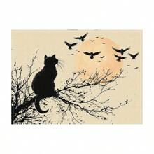 Juego de 1/2/4/6 individuales, estilo de gato negro de Halloween, con patrón de murciélago, tamaño 30x45 centímetros. Los individuales de poliéster de Halloween son adecuados para cocinas/manteles resistentes al calor del hogar, fáciles de limpiar y son accesorios ideales para mesas de cocina del hogar. Son adecuados para reuniones familiares y ocasiones interiores y son la mejor opción para la decoración de Halloween.