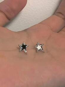 1对女士黑白十字星耳环，优雅少女耳环，适合生日派对、舞会、节日、新年礼物、圣诞节耳环