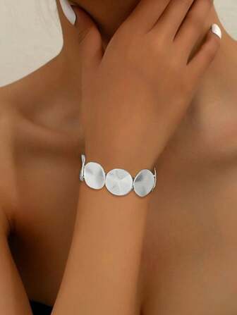 1pc Minimalist Round Metal Alloy Elastic Bangle Bracelet