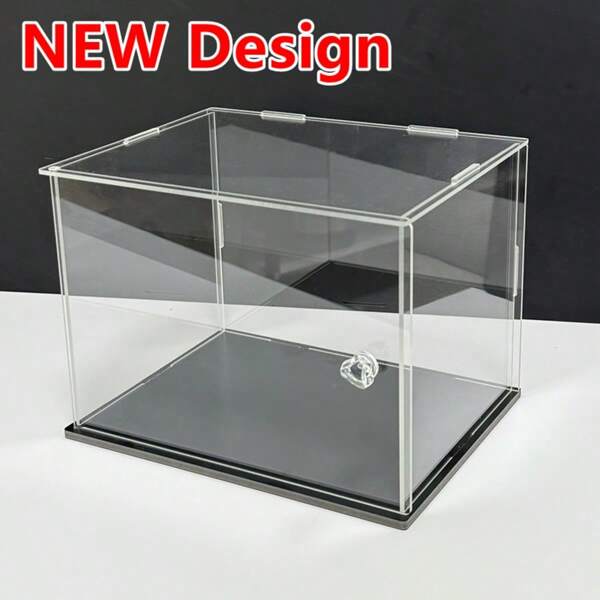 Acrylic Display Case With Openable Door Design, Black Bottom Transparent Box Simple Assembly Type, Suitable For Building Blocks, Collections, Cosmetics Desktop Organization, Dust-Proof And Water-Resistant, Enhances Visibility