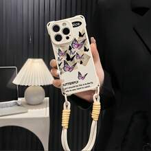 Funda para teléfono móvil 1PC 14promax, con correa, compatible con 13PRO, modelo femenino, 6, 15, 14, 13, 12, silicona suave, lente, cobertura total, cuatro esquinas, anticaídas, red, diseño de celebridad, funda protectora adorable - Blanco - Ver 2