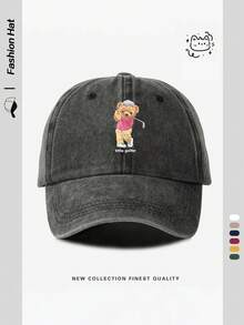 1 件女士卡通高尔夫熊主题印花棒球帽，透气可调节高尔夫太阳帽，男女款休闲户外遮阳帽，适合海滩、派对、度假、建筑工地