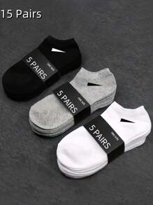 1/5/15 pares de calcetines cortos para mujer/hombre, versátiles y sencillos para uso diario, transpirables, en blanco/negro/gris, para uso cotidiano