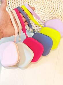 1pc Mini Solid Color Silicone Zipper Pouch, Multifunctional Cable Organizer Bag, Zipper Hard Coin Wallet Square Cushion Lipstick Cosmetic Case, Portable Card Holder Waterproof Handbag - 9.6*8.6*2.8 - View 8